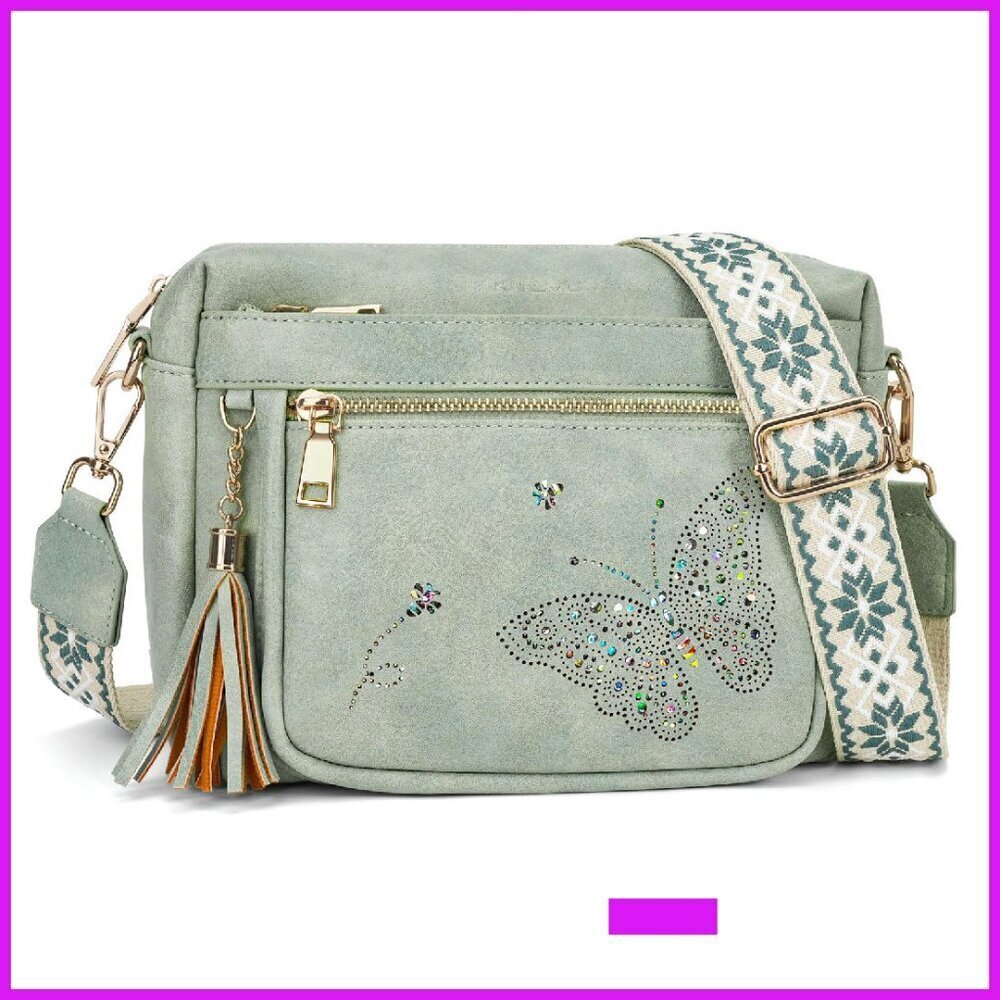 Trendy Quilted Crossbody Bag Elegant Butterfly Design Adjustable Strap